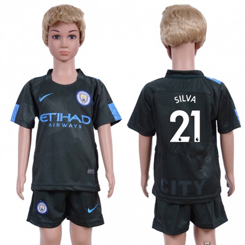 Manchester City #21 Silva Sec Away Kid Soccer Club Jersey